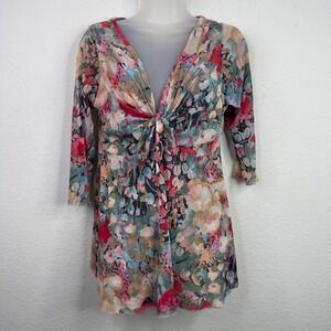 Johnny Heaven Shirt Womens XL Colorful Floral Mesh Y2K Fairycore Whimsigoth Boho